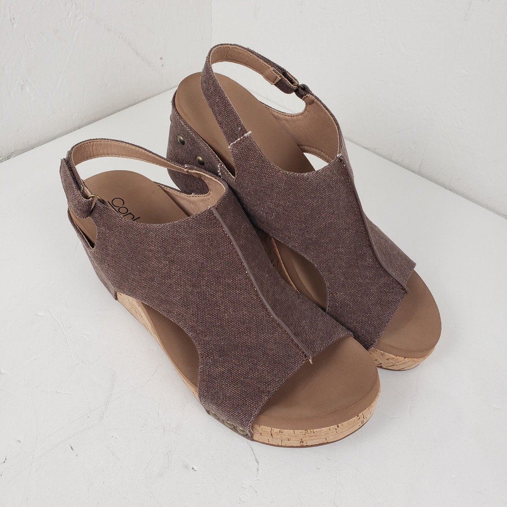 Corkys Carley Brown Canvas Wedge Sandals Slingback Platform Studded Womens 11 - Picture 3 of 10